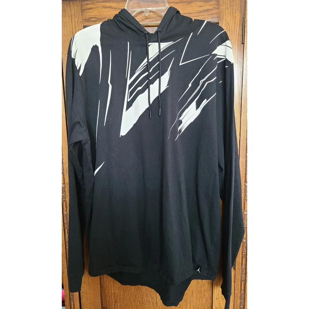 Jordan Mens Abstract Graphic Long Sleeve Hooded T-Shirt Black 833963-010 XXL